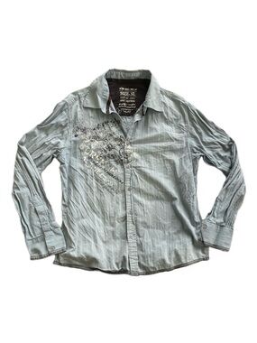 ✰ TXT Graphic Embroidered Detailed Blue Button-up ✰